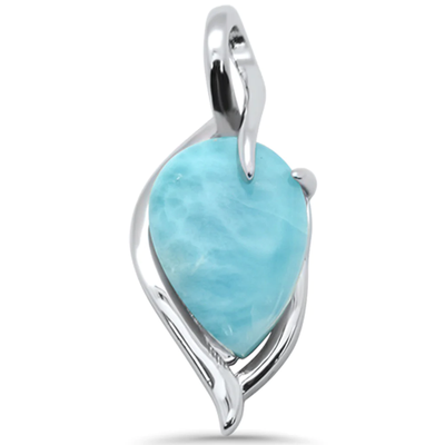 Sterling Silver Pear Shape Natural Larimar Tear Drop Pendant-Length-1 inch