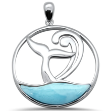 Load image into Gallery viewer, Sterling Silver Whale Tail Natural Larimar Pendant-Length-1.19 inch