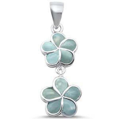Sterling Silver Larimar Double Plumeria Drop Charm Pendant