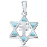 Sterling Silver Natural Larimar Star Of David With Cross Pendant