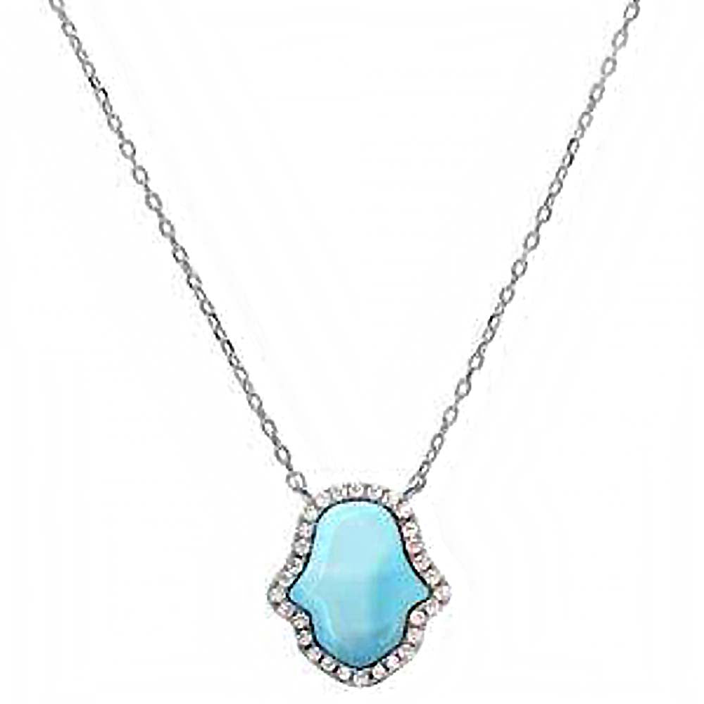 Sterling Silver Natural Larimar Hand Of Hamsa Pendant Necklace