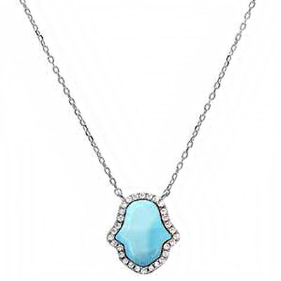 Sterling Silver Natural Larimar Hand Of Hamsa Pendant Necklace