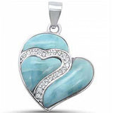 Sterling Silver Elegant Natural Larimar Heart Charm  Pendant