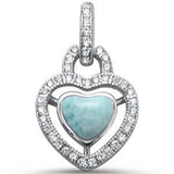 Sterling Silver Elegant Halo Style Natural Larimar Heart Charm Pendant
