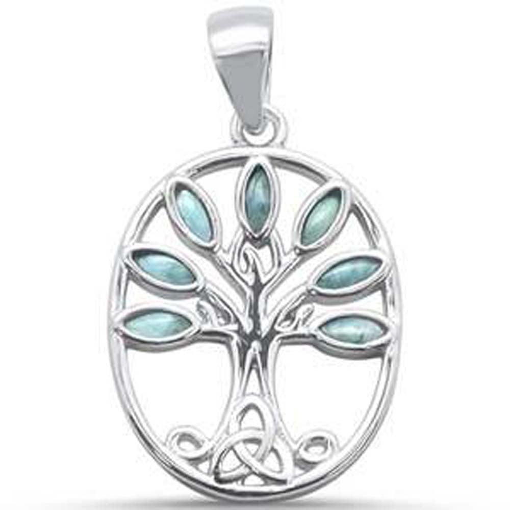 Sterling Silver Larimar Tree Of Life Family Tree Charm Pendant