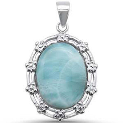 Sterling Silver Elegant Oval Natural Larimar Charm Pendant