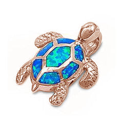 Sterling Silver Rose Gold Plated Blue Opal Sea Turtle Pendant