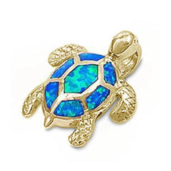 Sterling Silver Yellow Gold Plated Blue Opal Sea Turtle Pendant