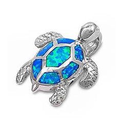 Sterling Silver Blue Opal Sea Turtle PendantAnd Length 15mm