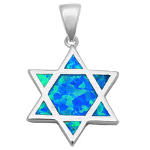 Load image into Gallery viewer, Sterling Silver Solid Blue Fire Opal Star of David Pendant Necklace