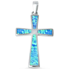 Load image into Gallery viewer, Sterling Silver Blue Opal Cross PendantAnd Length 1.5x.75inch