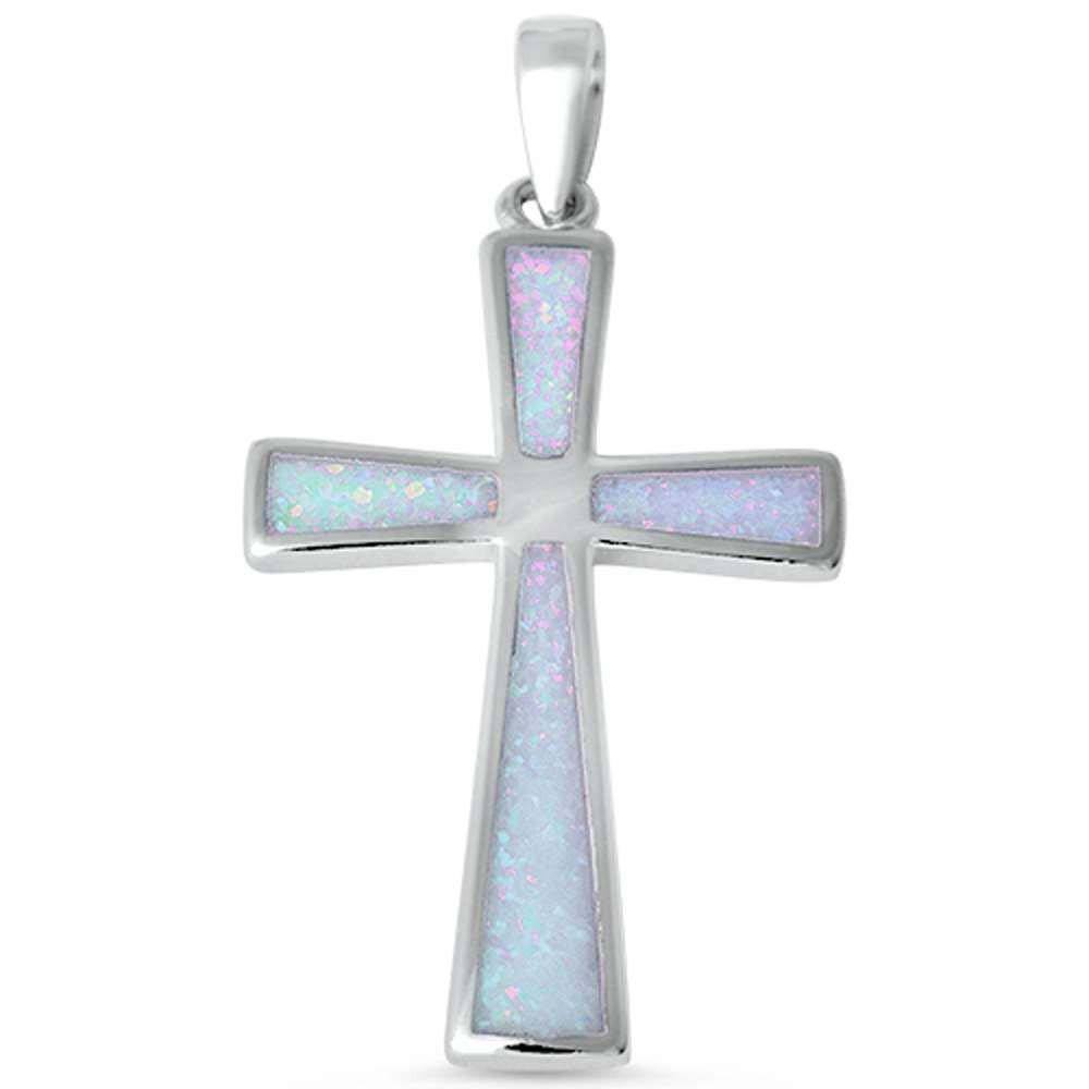 Sterling Silver White Opal Cross Pendant