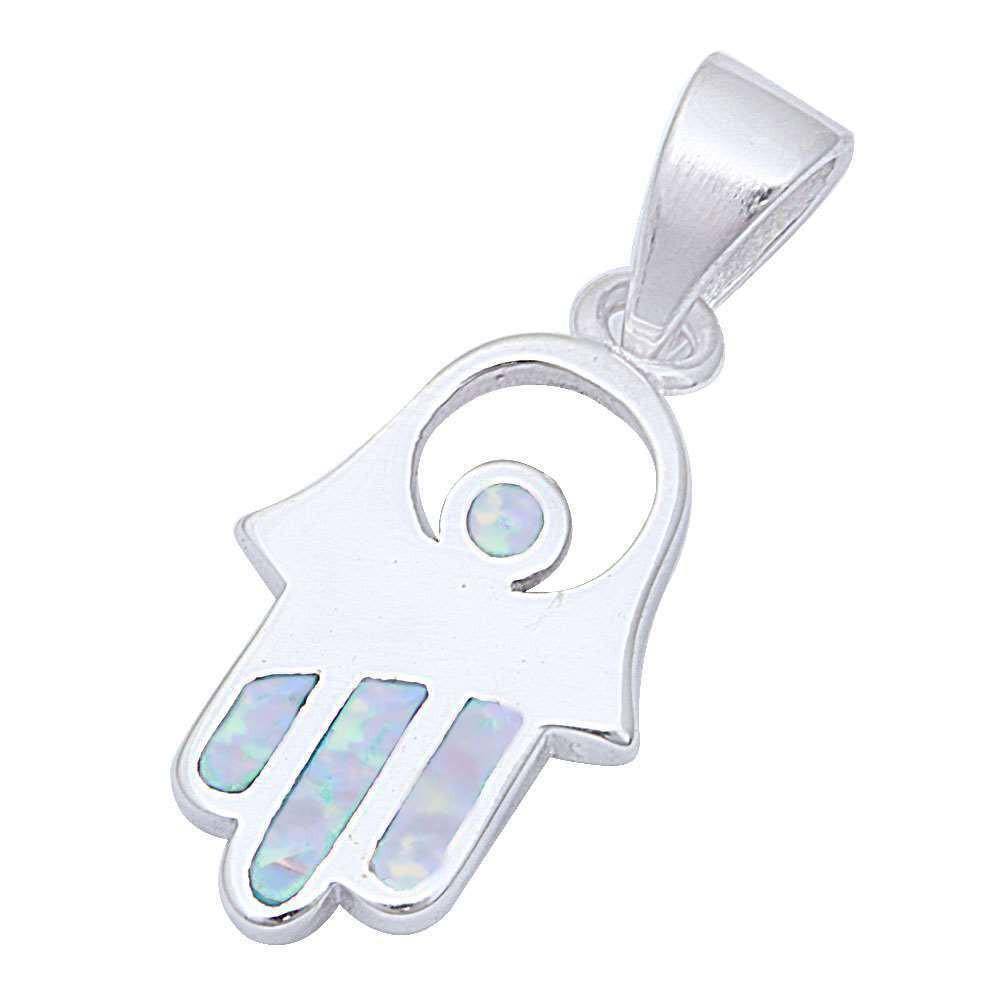 Sterling Silver White Opal Hand of God .925 Pendant