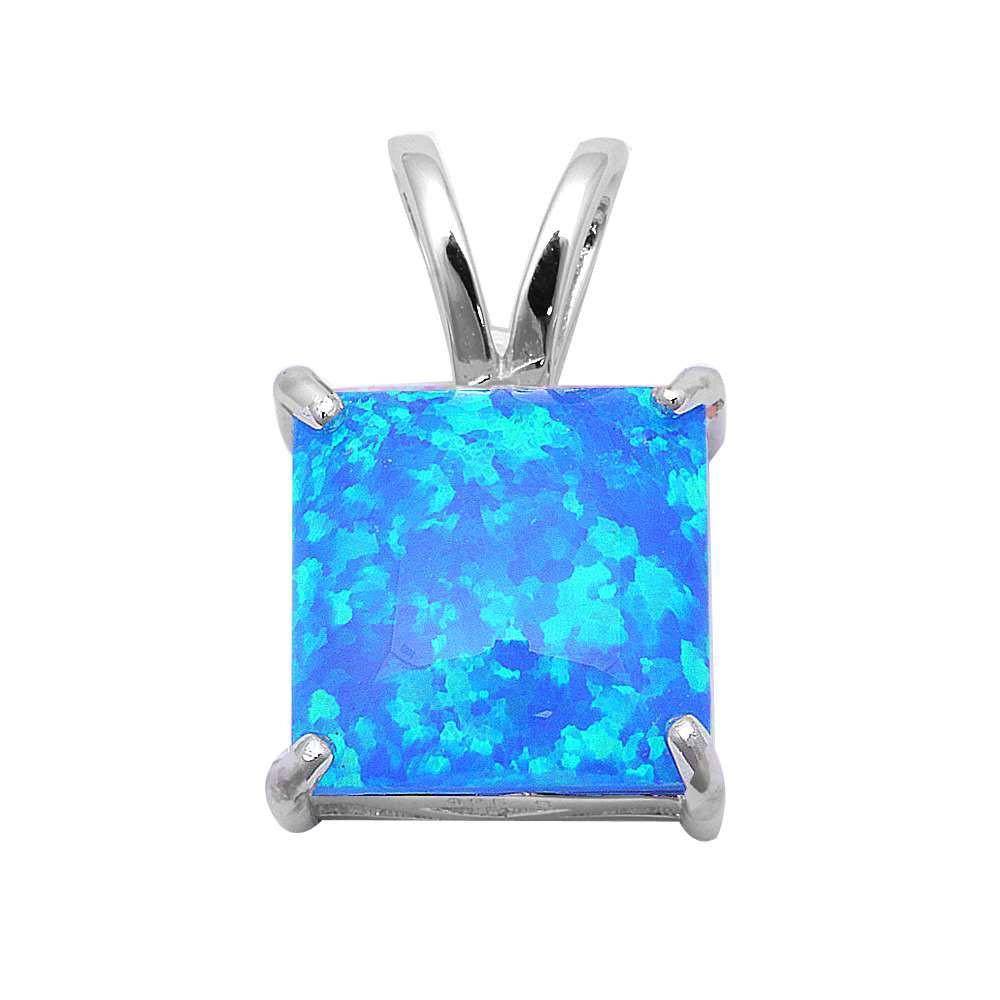 Sterling Silver Square Blue Fire Opal PendantAnd Stone Thickness 9x9mmAnd Width 17x11mm