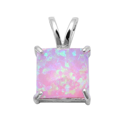Sterling Silver Square Pink Fire Opal PendantAnd Stone Thickness 9x9mmAnd Width 17x11mm
