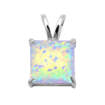 Sterling Silver Square White Fire Opal PendantAnd Stone Thickness 9x9mmAnd Width 17x11mm