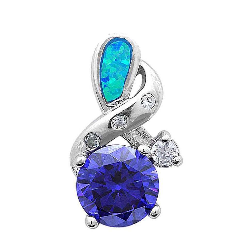 Sterling Silver Blue Opal Tanzanite Pendant With CZ StonesAnd Width 18x11mmAnd Thickness 3mm