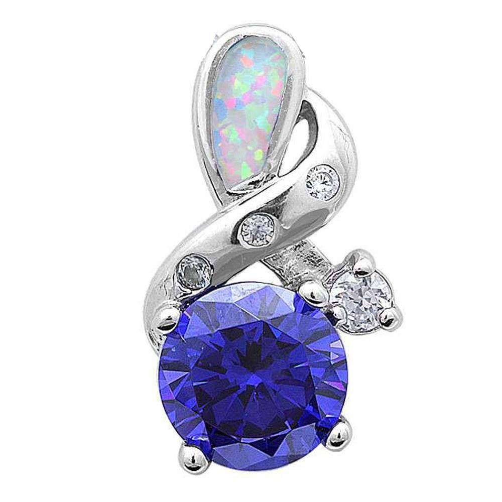 Sterling Silver White Opal Tanzanite Pendant With CZ StonesAnd Width 18x11mmAnd Thickness 3mm