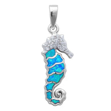 Load image into Gallery viewer, Sterling Silver Blue Opal And Cz Sea Horse PendantAnd Width 28x11mm