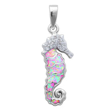 Load image into Gallery viewer, Sterling Silver Pink Opal And Cz Sea Horse PendantAnd Width 28x11mm