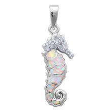 Load image into Gallery viewer, Sterling Silver White Opal And Cz Sea Horse PendantAnd Width 28x11mm