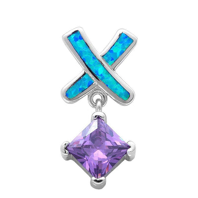 Sterling Silver Blue Opal And Amethyst PendantAnd Width 24x13mm