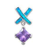 Sterling Silver Blue Opal And Amethyst PendantAnd Width 24x13mm