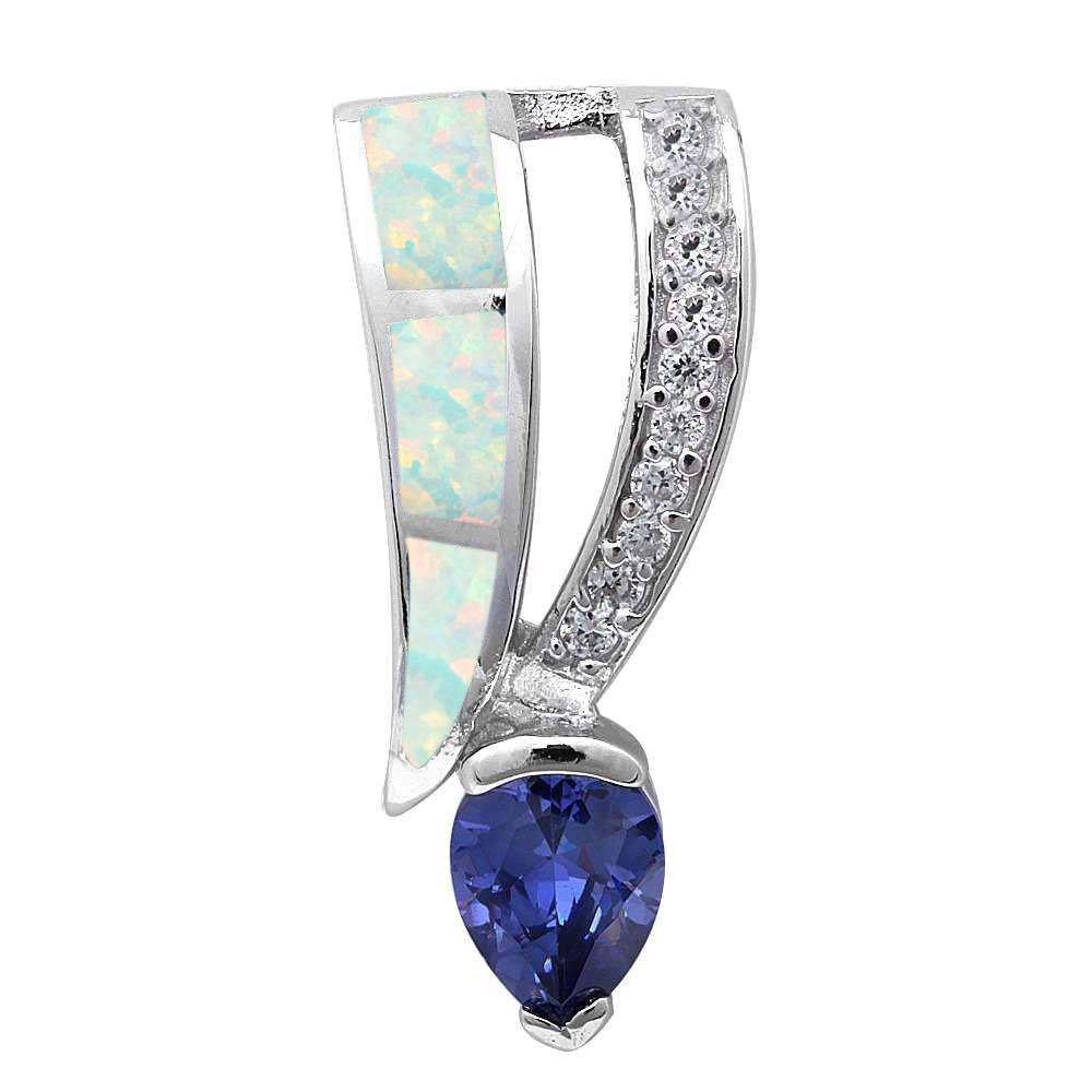 Sterling Silver White OpalAnd Tanzanite And Cubic Zirconia .925 PendantAnd Width 26mm