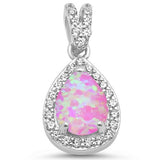 Sterling Silver Pear Pink Opal and Cubic Zirconia Pendant