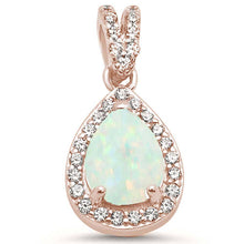 Load image into Gallery viewer, Sterling Silver Rose Gold Plated Pear White Opal and Cubic Zirconia Pendant