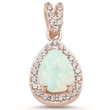 Sterling Silver Rose Gold Plated Pear White Opal and Cubic Zirconia Pendant