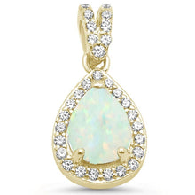 Load image into Gallery viewer, Sterling Silver Yellow Gold Plated Pear White Opal and Cubic Zirconia Pendant