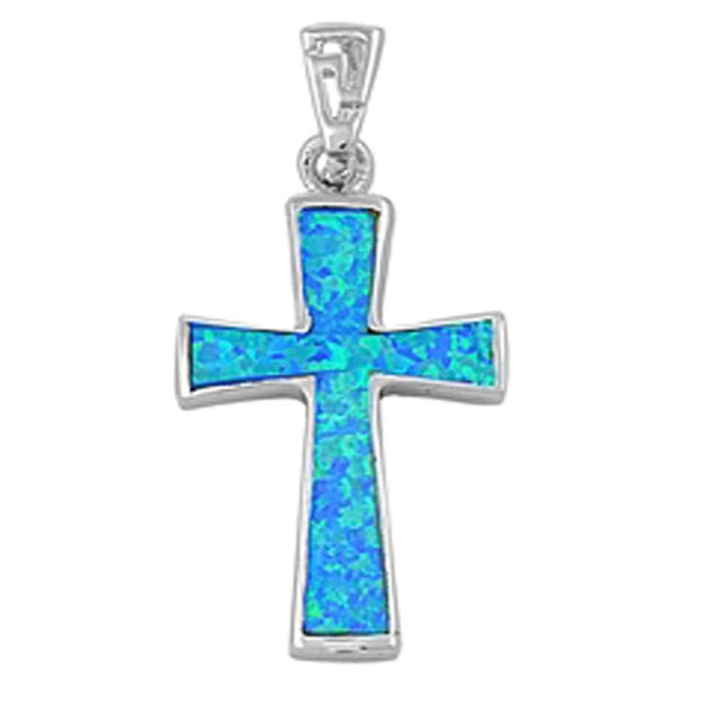 Sterling Silver Blue Opal Cross Pendant