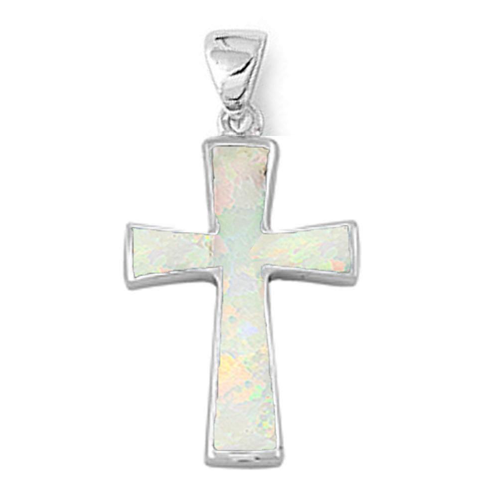 Sterling Silver White Opal Cross Pendant - silverdepot