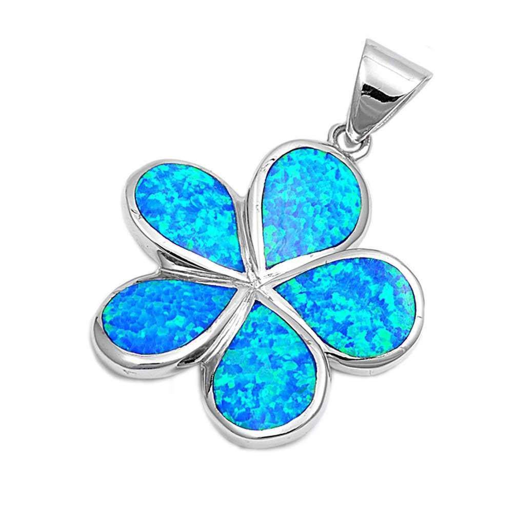 Sterling Silver Blue Fire Opal Plumeria Pendant