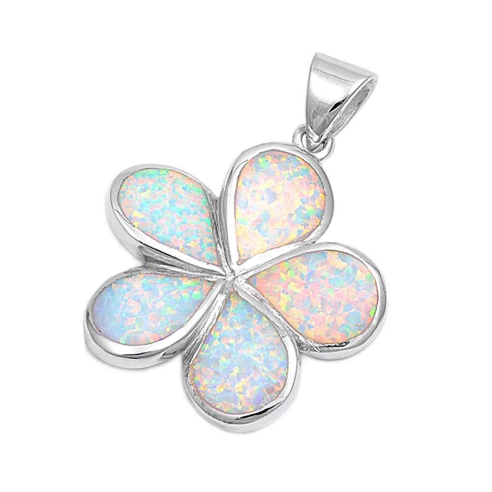 Sterling Silver White Fire Opal Plumeria Pendant