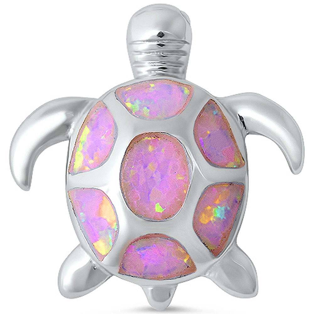 Sterling Silver Pink Opal Spots Turtle  PendantAnd Width 17mm