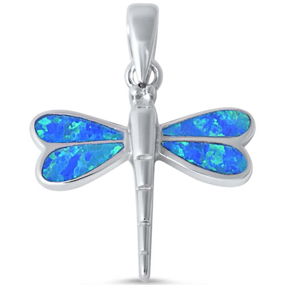 Sterling Silver Blue Opal Dragonfly Pendant