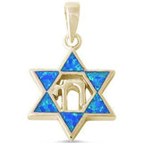 Sterling Silver Blue Opal Star of David with Chai Symbol Silver Pendant