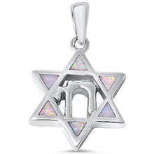 Load image into Gallery viewer, Sterling Silver White Opal Star of David with Chai Symbol Silver Pendant