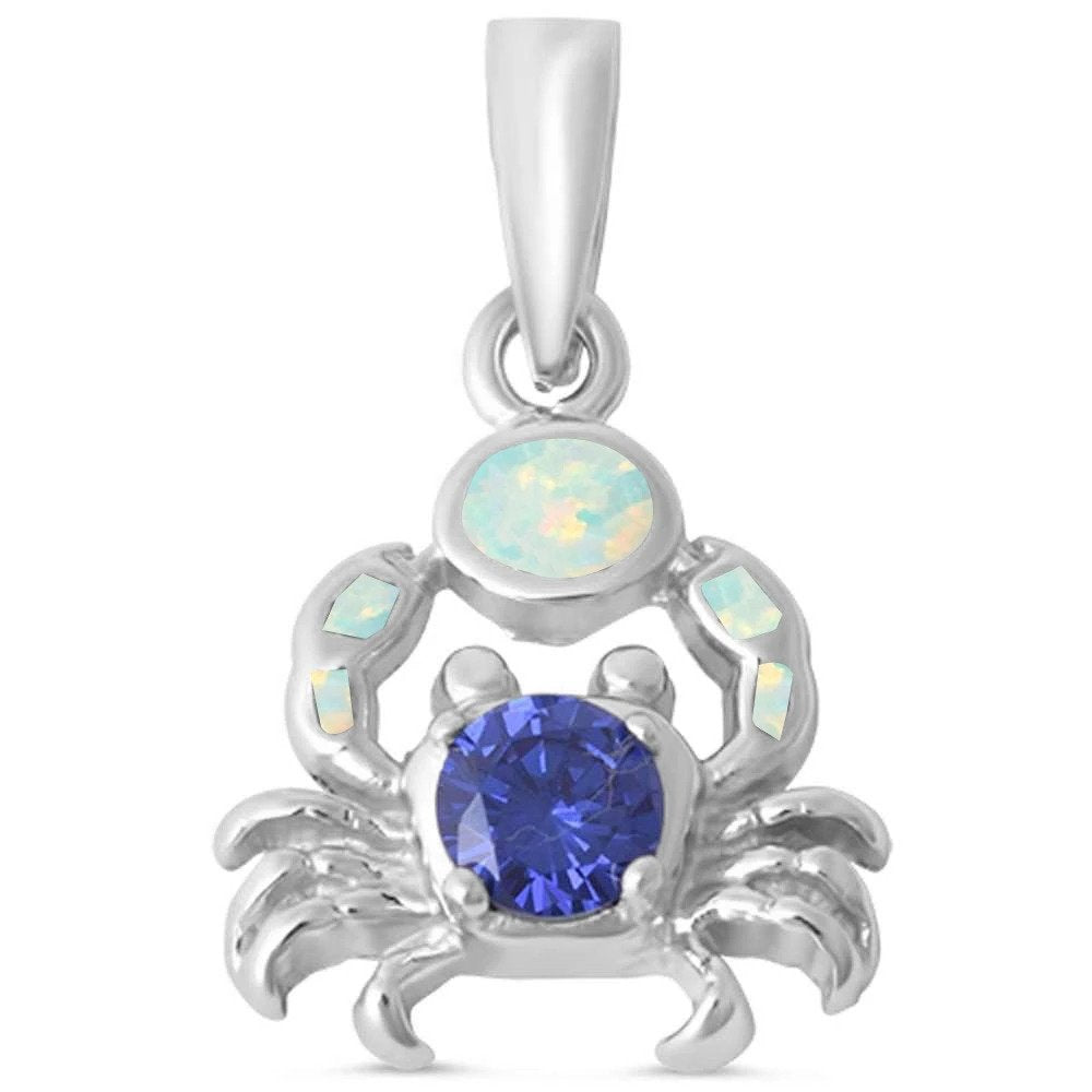 Sterling Silver Tanzanite and White Opal Crab Charm Pendant