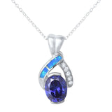 Sterling Silver Tanzanite Blue Opal Pendant With CZ Stones