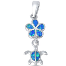 Load image into Gallery viewer, Sterling Silver Blue Opal Plumeria And Turtle Pendant