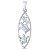 Sterling Silver Lab Created White Opal Turtle Pendant