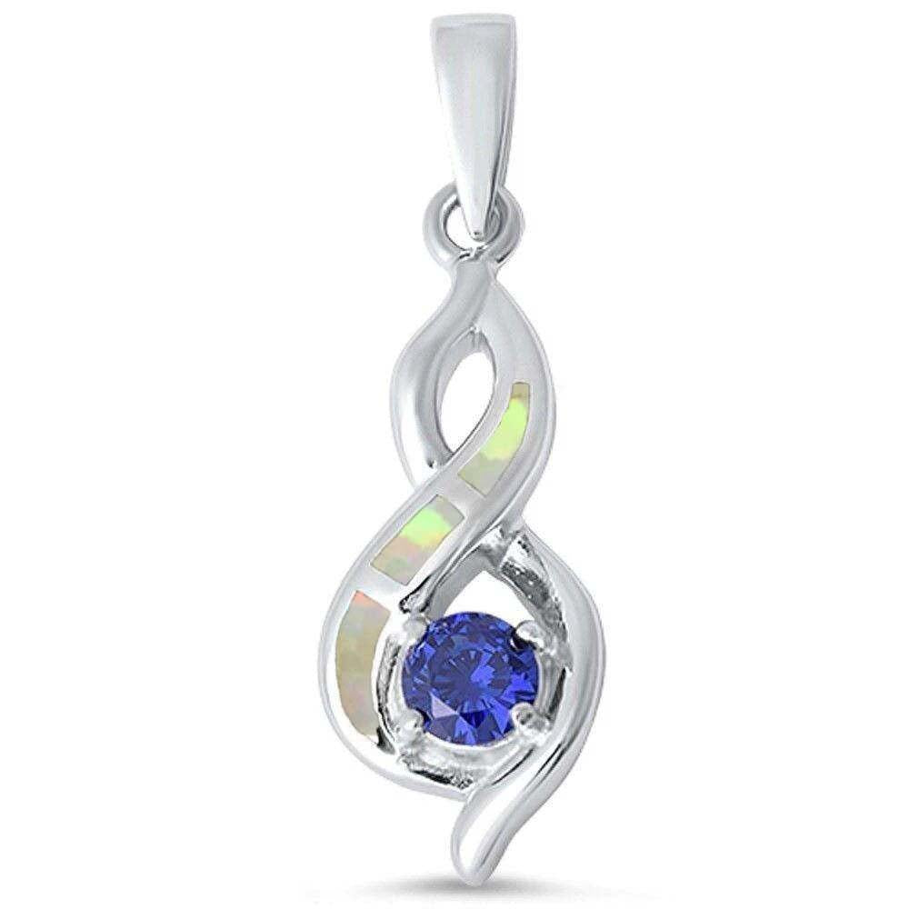 Sterling Silver White Opal and Tanzanite Infinity Pendant