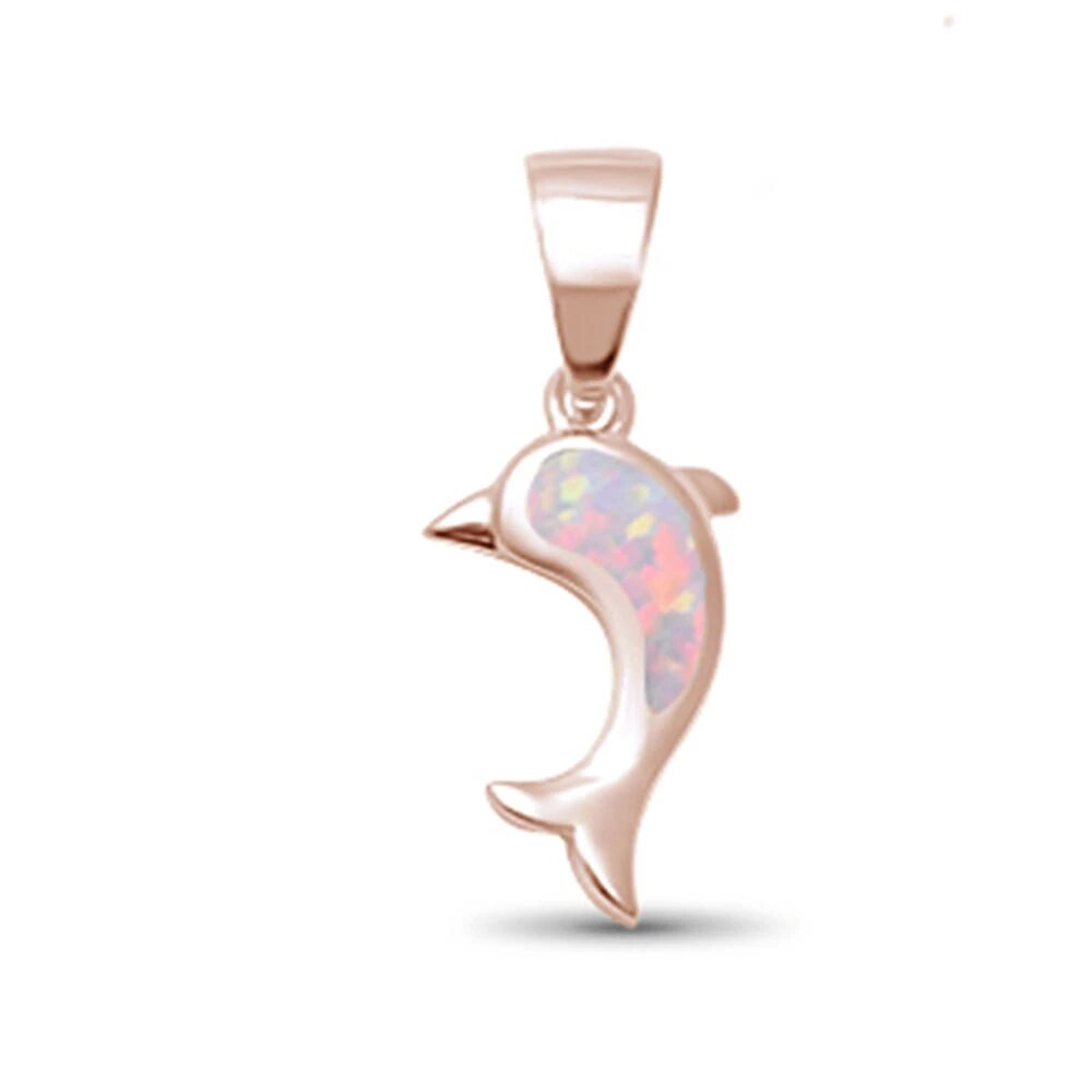 Sterling Silver Rose Gold Plated White Opal Dolphin Pendant