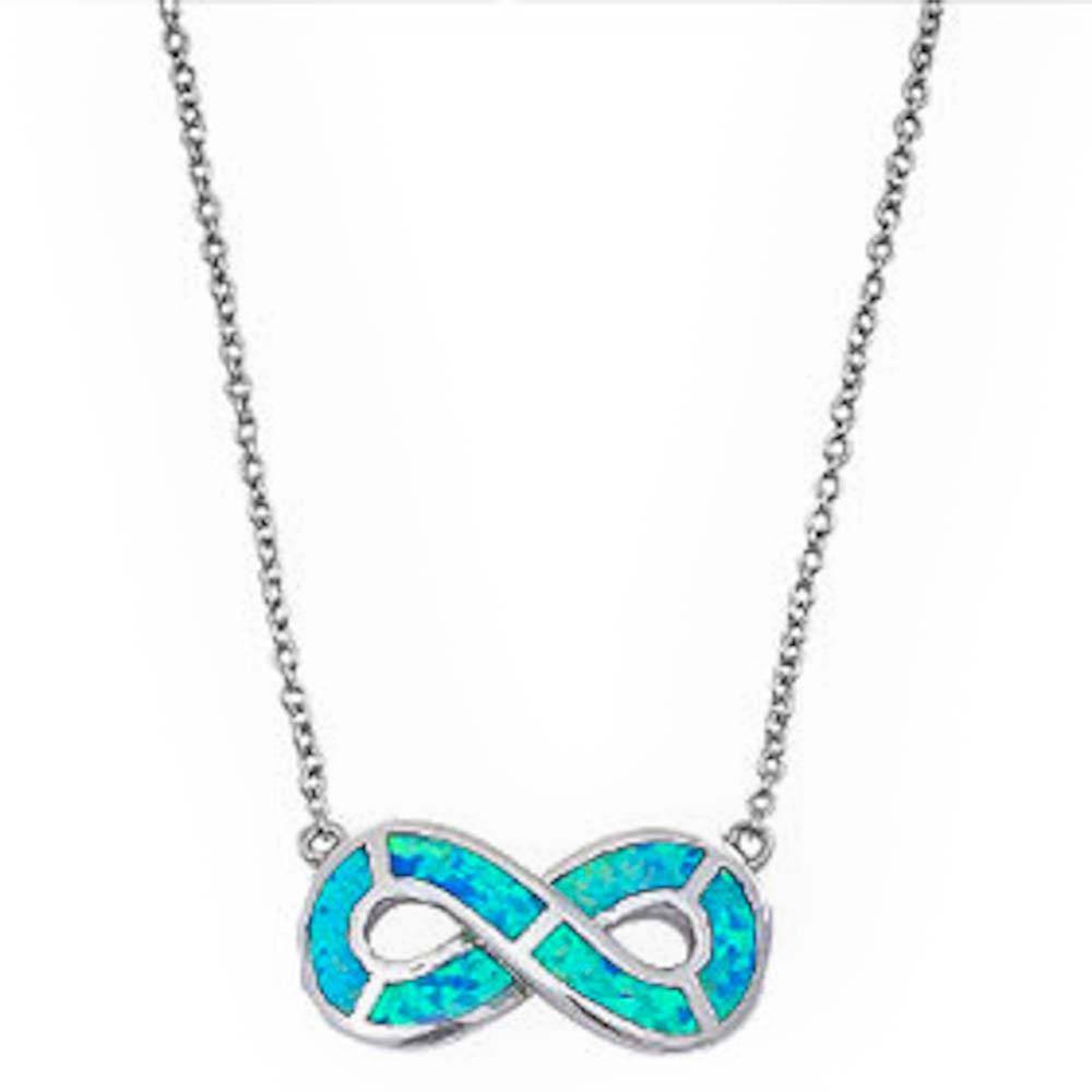 Sterling Silver Blue Opal Infinity Pendant With 16  Chain