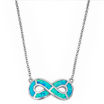 Sterling Silver Blue Opal Infinity Pendant With 16  Chain