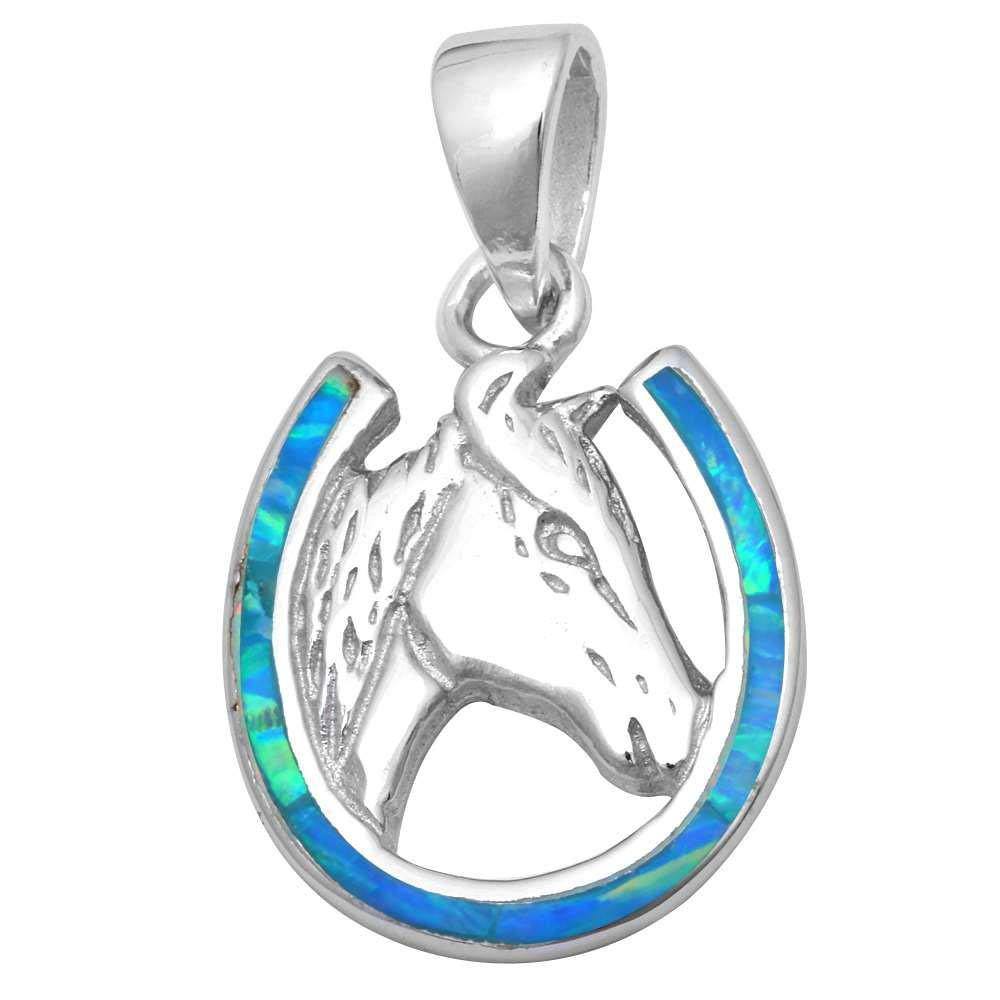 Sterling Silver Blue Opal Horse PendantAnd Width 2.4mmAnd Length 1x.5inch