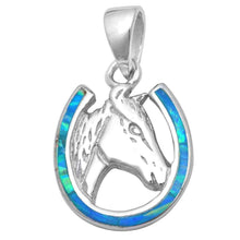 Load image into Gallery viewer, Sterling Silver Blue Opal Horse PendantAnd Width 2.4mmAnd Length 1x.5inch